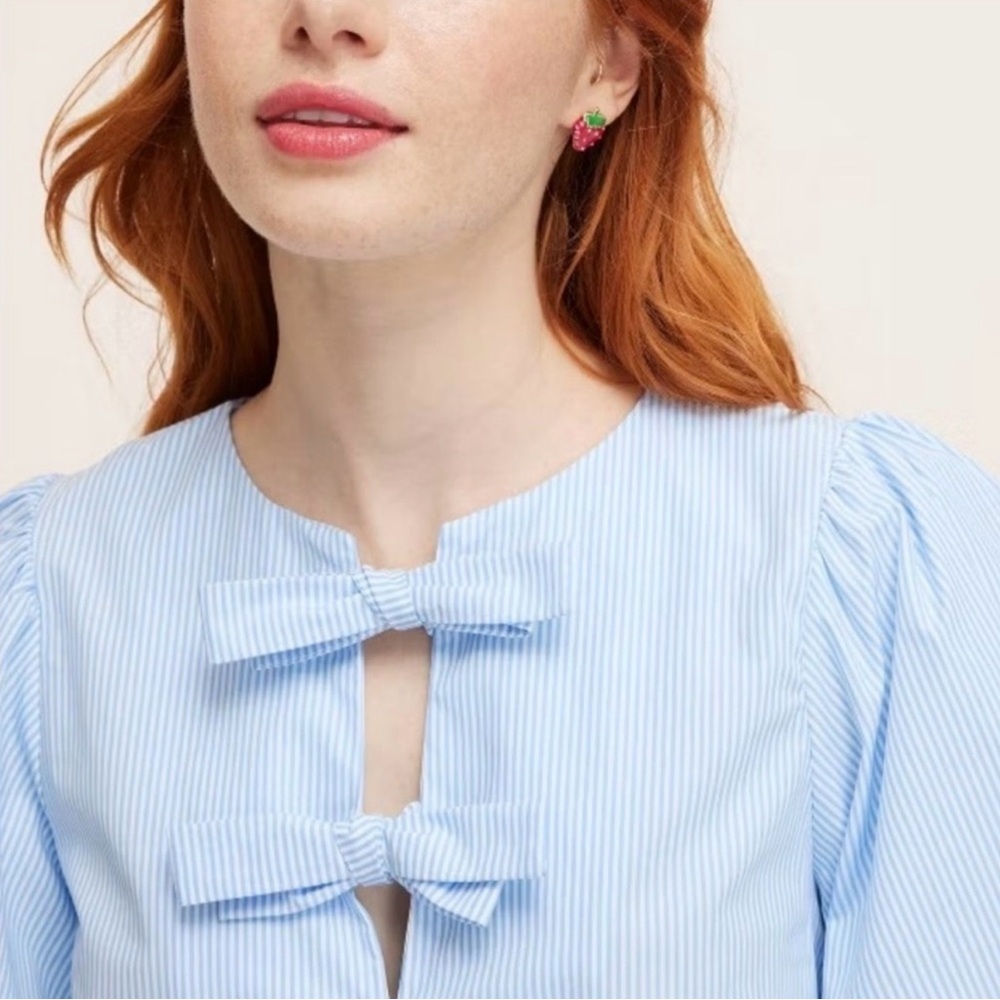 kate spade X Target Stripe Puff Sleeve Blouse in Blue and White - Picture 2 of 8